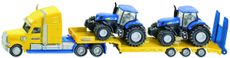En lastbil med New Holland traktorer i skala 1:87, perfekt til modelentusiaster.
