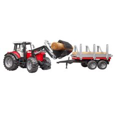 Massey Ferguson 7480 med læsser og trailer i skala 1:16, en robust model.