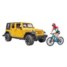 Jeep Wrangler Rubicon med mountainbike og cyklist, for actionfyldt leg.
