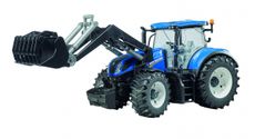 New Holland T7.315 med frontlæssere, detaljeret model i skala 1:16 for samlere.