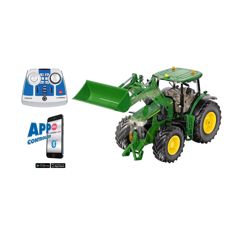 John Deere 7310R med frontlæsser og Bluetooth-fjernstyring.