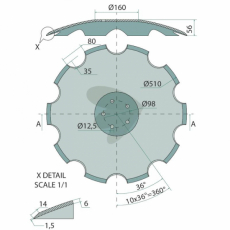 Tandet plade Ø510x6mm