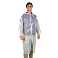 Engangsfrakker i pakning med 50 stykker, beskytter tøj ved arbejde.