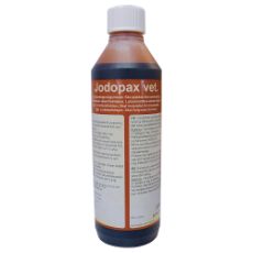 Jodopax-vet 500 ml, et effektivt antiseptisk middel til dyr med iodopløsning.