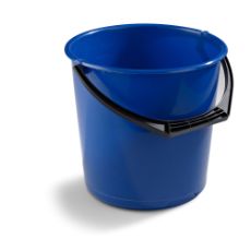 Blå 10 liters spand, fremragende til at transportere og opbevare materialer.