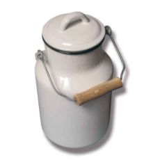 Emaljeret mælkejunge på 4 liter med stilrent design, perfekt til mælkeomførsel og opbevaring.