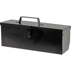 Sort værktøjskasse med mål 420 x 145 x 135 mm, ideel til opbevaring.