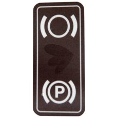 Brun mærkat til håndbremse, klar information for sikker anvendelse.