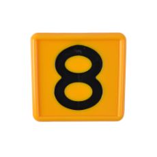 Halsremmærke nr. 8 til tydelig identifikation i bygge- og landbrugsaktiviteter.