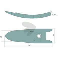 Spids i størrelse 80x266x20 mm, perfekt til forskellige landbrugsmaskiner.