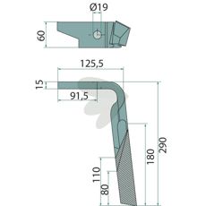 Højre rotorharvetand, ideel til jordbearbejdning og jordarbejde.