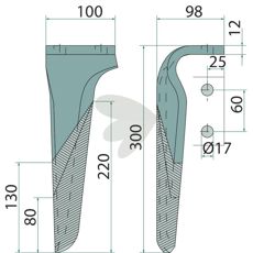 Højre rotorharvetand M36100210R til effektiv jordbearbejdning.