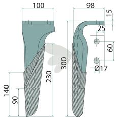 M36100215R højre rotorharvetand til klassiske traktoroperationer.