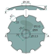 Fintandet skive Ø510 mm med 4 monteringshuller, til Maschio produkter.