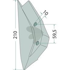 Skærkile til Kverneland, 210 mm med hul 10 mm, optimal til skæreopgaver.