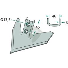 Gåsefods skær med 350 mm arbejdsbredde og 47 graders vinkel til optimal ydelse.