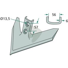 Gåsefods skær med 355 mm arbejdsbredde og 50 graders vinkel til maksimal jordbearbejdning.