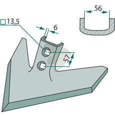 Gåsefods skær med 420 mm arbejdsbredde og 50 grader vinkel til effektiv skæring.