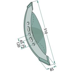 Venstre skær 85X510 mm for BBG og Amazone-udstyr.