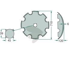 Tandet skål Ø710x6 mm, fremragende til at bryde jord og forbedre vækst.