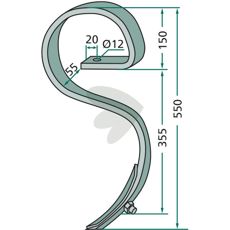 Kvalitets bøjet harvetand med skær til grundig jordbearbejdning.