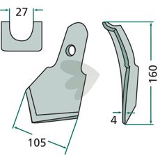 Bredt skær 105X160mm, godt til dybere jordbearbejdning.