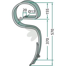 Bøjet harvestang med skær, 32x10, perfekt til jævn jordbearbejdning.