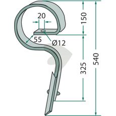 Lige kultivatorstang med skær, 32x10/540, for effektiv jordbearbejdning.