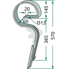 Kultivatorstang lige med skær, model 111099018, KW11109901.