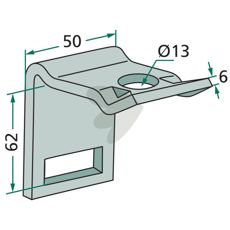Beslag 50x62x13, fremstillet til ramme 50x50.