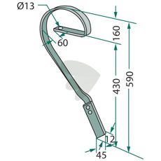 Komplet venstre trækstift med skær, designet til robust arbejde.