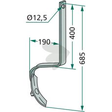 Pind med skær 32x12mm, 685mm længde, perfekt til præcision i landbrugsmaskiner.