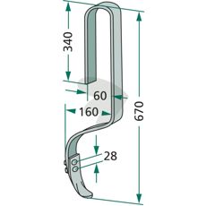 Pind med skær i dimensionerne 32x10mm, 670mm lang, til flere anvendelser.