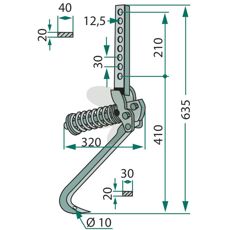Stift med dimensionerne 32x10mm og længde 635mm, ideel til forskellige anvendelser.