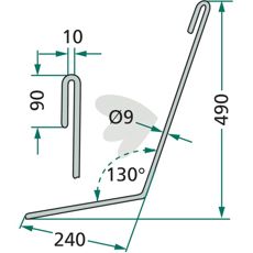 Amazone skraber venstre efterharvetand 490mm, perfekt til forskellige opgaver.