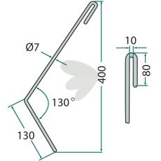 Efterharvetand venstre 400mm til Amazone skrabere, ekstremt holdbar.