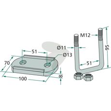 Bøjleskrue designet til ramme 50x50 mm, holdbar og robust konstruktion.