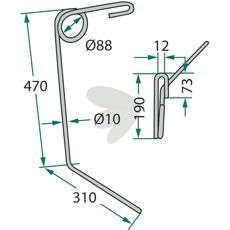 Kongskilde efterharvetand 470mm og 310mm, perfekt til effektivt jordarbejde.