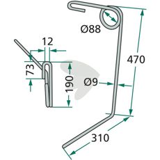 Kongskilde efterharvetand 470 og 310mm, designet til effektiv bearbejdning.