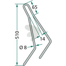 Lang efterharvetand, model Rabe og Pöttinger, 510mm, til effektiv markbearbejdning.