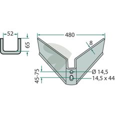 Vingeplov med arbejdsbredde 480mm og arbejdsvinkel 25° til effektiv jordbearbejdning.
