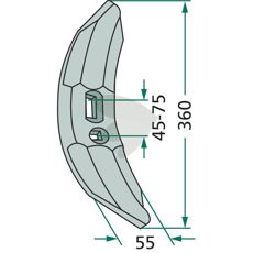 Kraftigt hårdmetalbelagt skær 55X360mm, perfekt til udholden anvendelse.