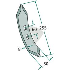 Skær til Kuhn/Huard med radius 235 og mål 255X50mm, pålidelig skæreløsning.