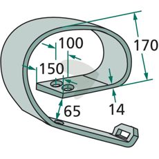 Kraftigt fjederblad 150x170x14 mm til robuste landbrugsmaskiner.