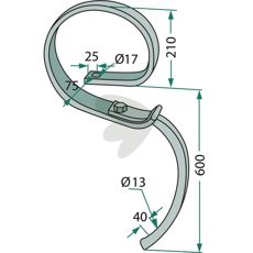 Stor fjederpind til traktorer, 600mm uden skær, passer til Kongskilde m.fl.