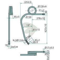 Tung kultivatorpind til Kverneland/Rau, højre vriddet, effektiv til jordbearbejdning.