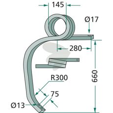 Højre vriddet kultivatorskaft, ideel til effektiv jordbearbejdning.