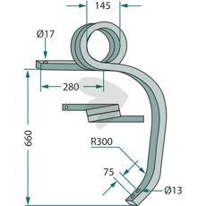 Venstre vriddet kultivatorskaft, perfekt til at bearbejde ujævn jord.