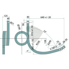 Venstre tung kultivatorpind, dimensioner 640X310X180mm, holdbar og effektiv.