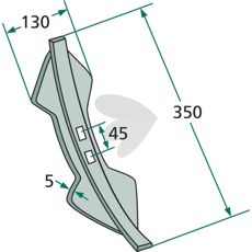 Skær med radius 300 til Kongskilde, mål 130X350mm og 5mm tyk, perfekt til landbrug.